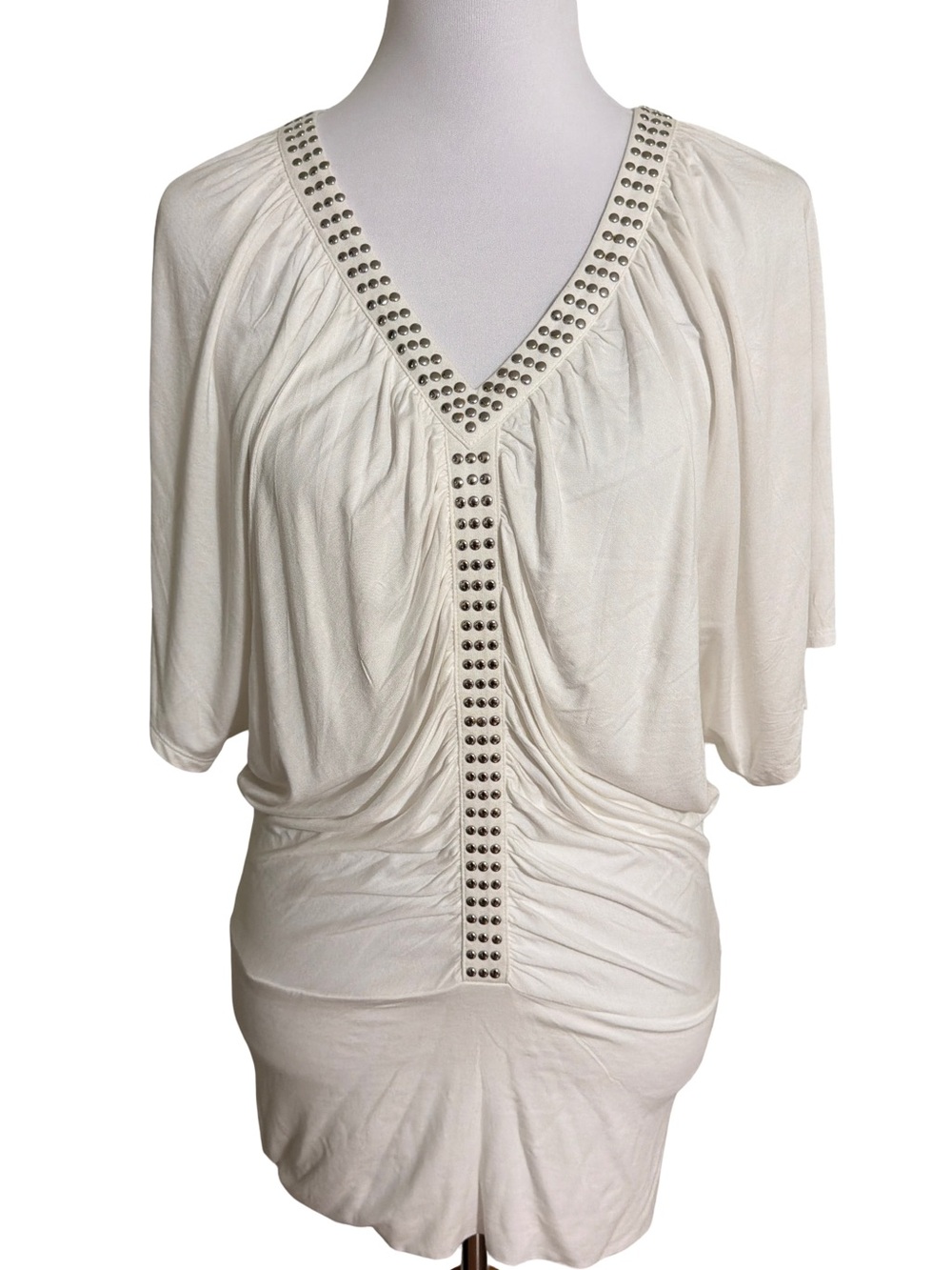 Kenar Cream V-Neck Stud-Detail Blouse